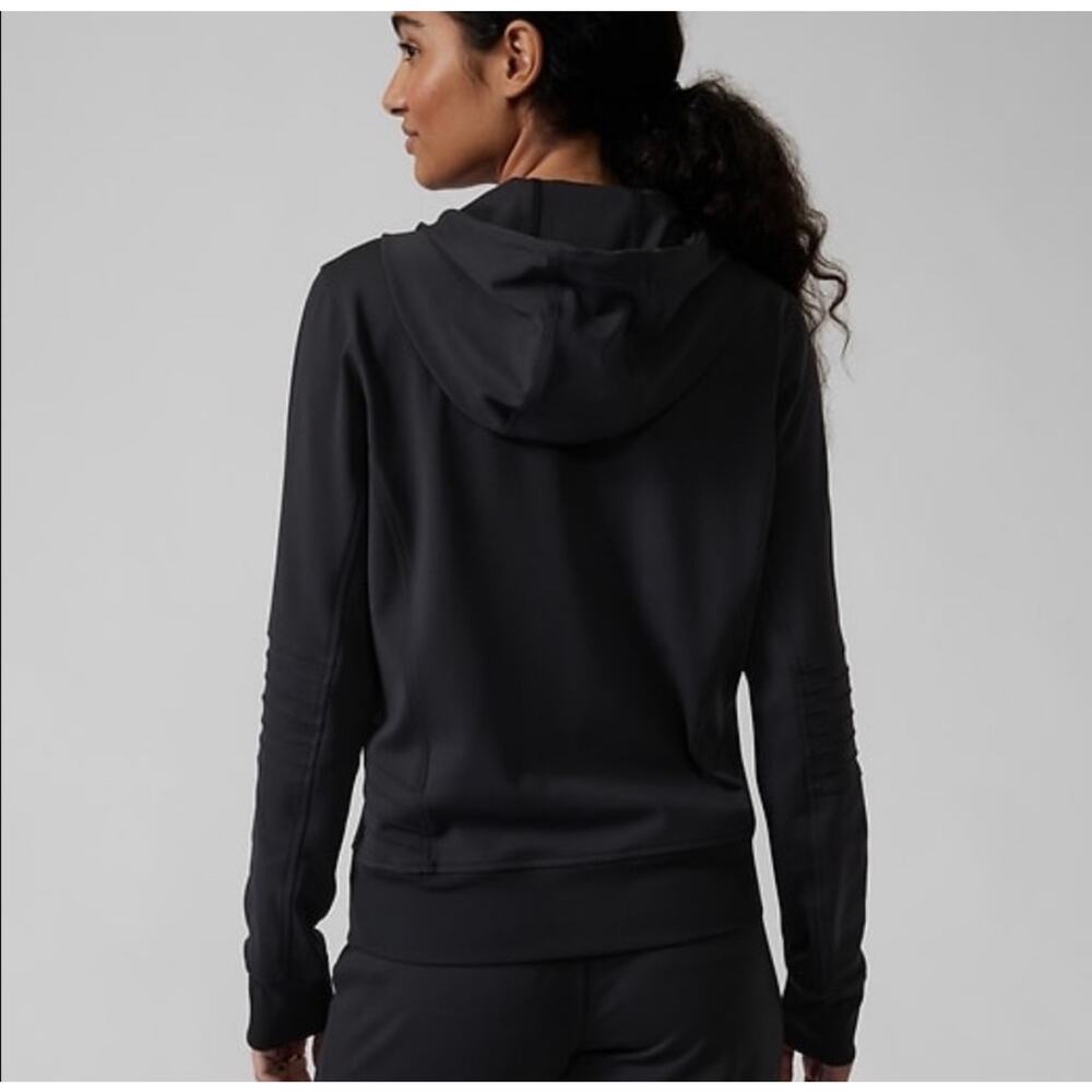 Athleta Black Venice Moto Hoodie Sculpttek Zip Pocket Athleisure Size Large - Picture 2 of 10
